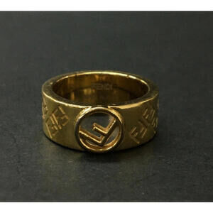 Fendi F is Fendi Logo Ring Wide Band Gold Tone Metal Size 54 US: 6.75